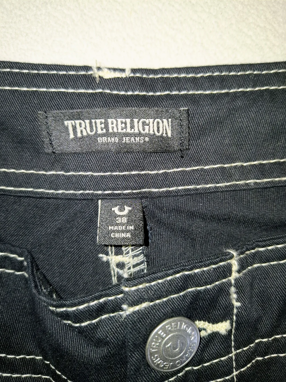 True Religion Black Cargo Pants with White Contrast Stitching